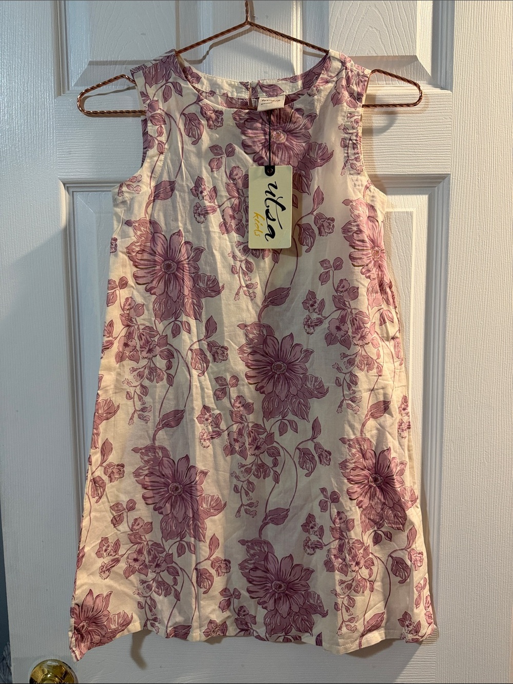 VIDA Sleeveless Floral A-Line Dress - Pink on Cream